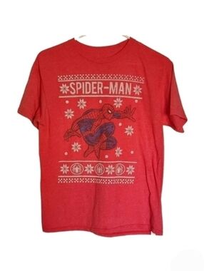 K1107 * Marvel Boys Spiderman Christmas Holiday Tee Red Size 10/12